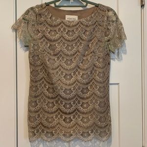 Sabine Beige Lace Short Sleeve Top Sz XS 0 2